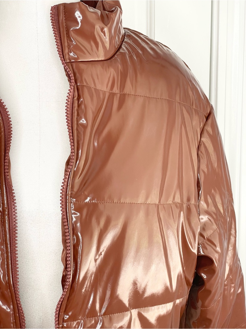 Daisy Shiny Cropped Puffer Jacket - Brown - Picture 3 of 12